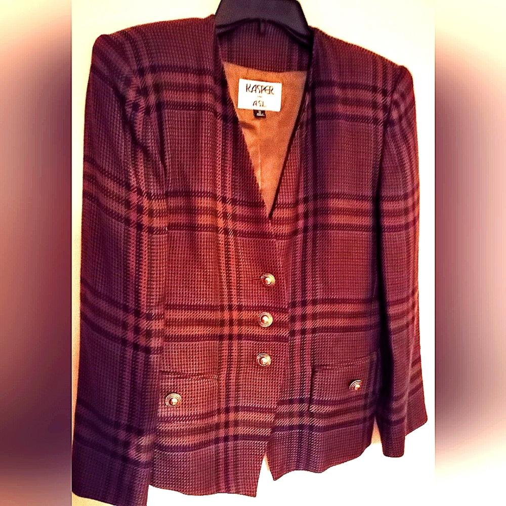 LADIES BLAZER BY CASPER, SIZE 8, BROWN/BLACK,  LIKE NEW
